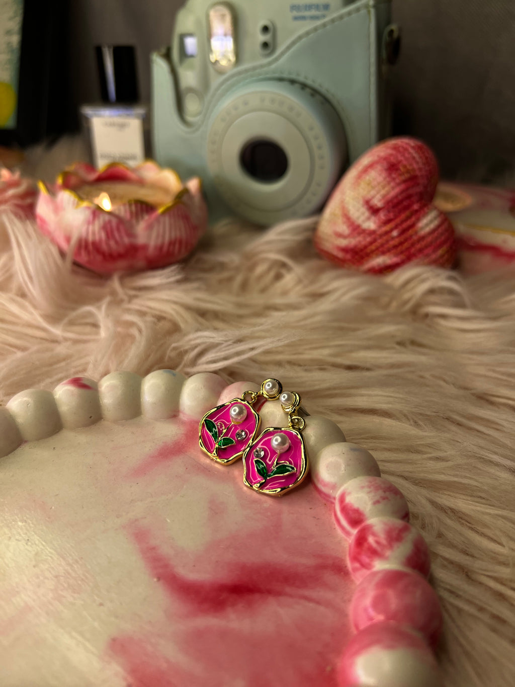 Pink Pearl Drop Earings
