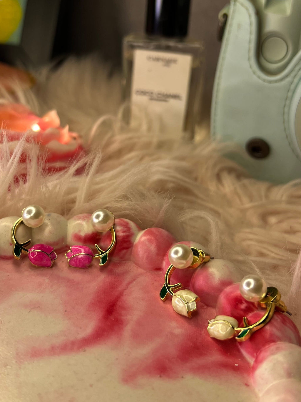 Pink Rosebud Hoop Earrings