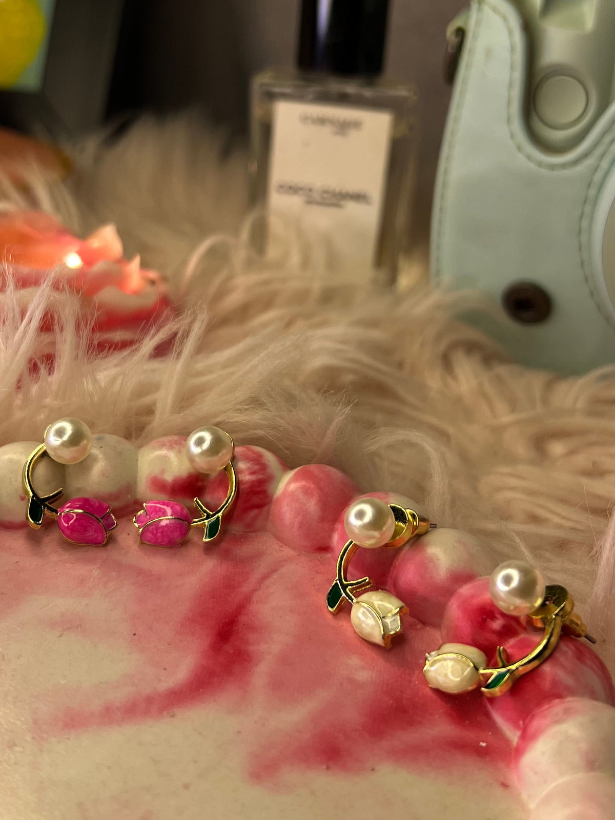 Pink Rosebud Hoop Earrings