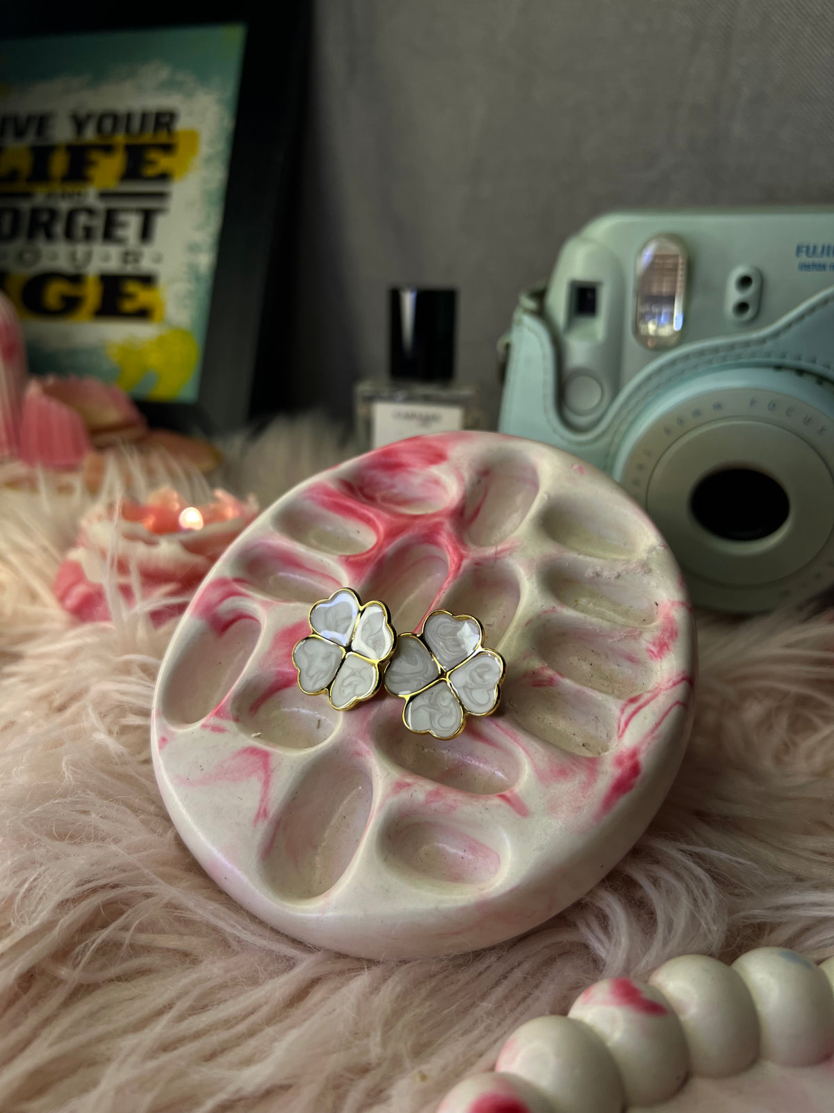 White Marble Stud Earings