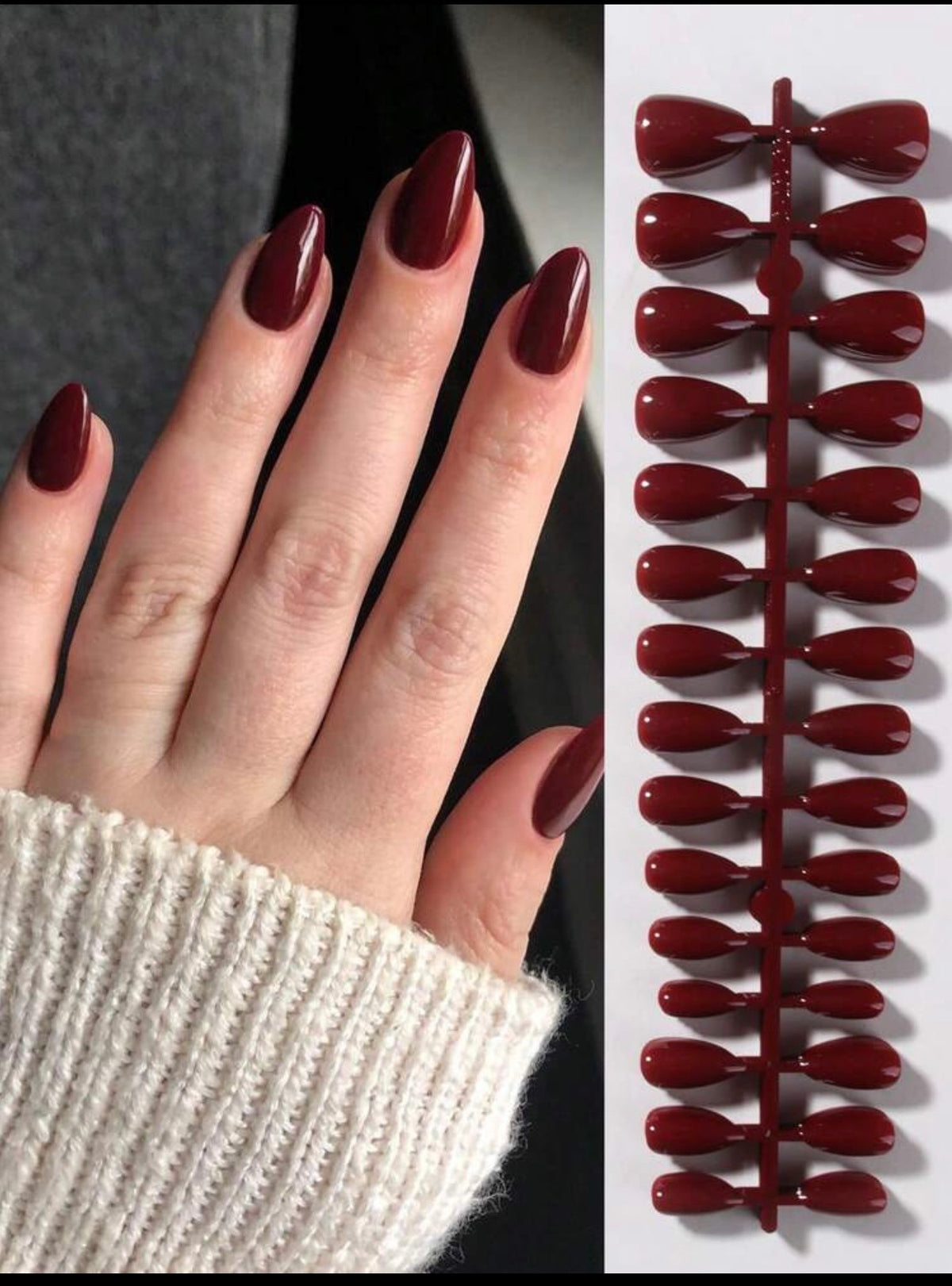 Burgundy Almond Gloss Press-On Nails